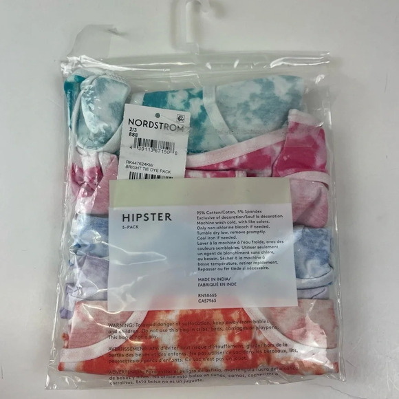 NEW Nordstrom 5 Pack Hipster Underwear Girls Size 2 / 3 Tie Dye Multicolor - Picture 3 of 11